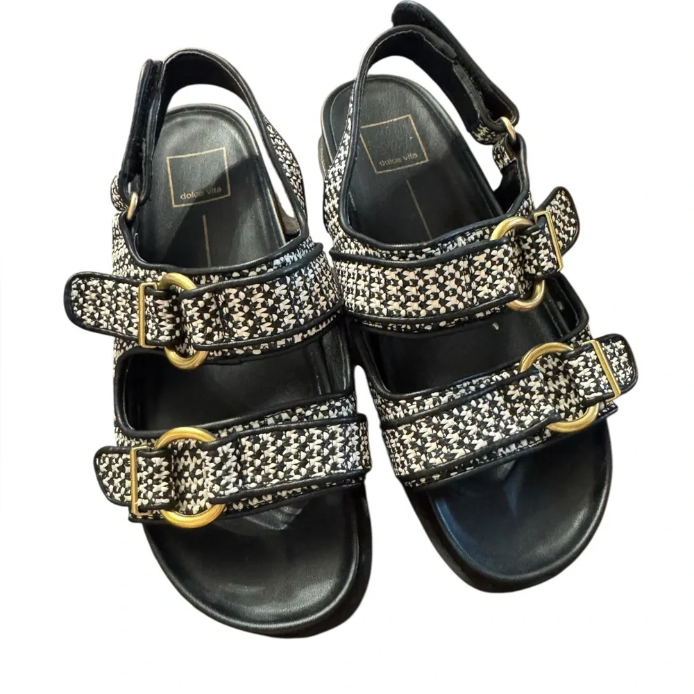 Dolce Vita Black White Shelli Wedge Sandal‎ 8W